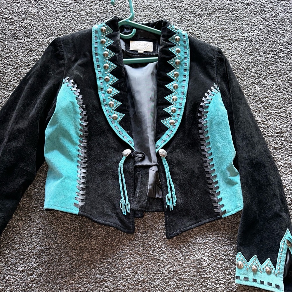 Scully Leather Black and Turquoise Jacket